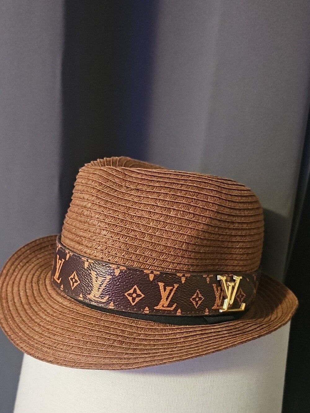 Deghner Inspired Brown Monogram Band Straw Hat